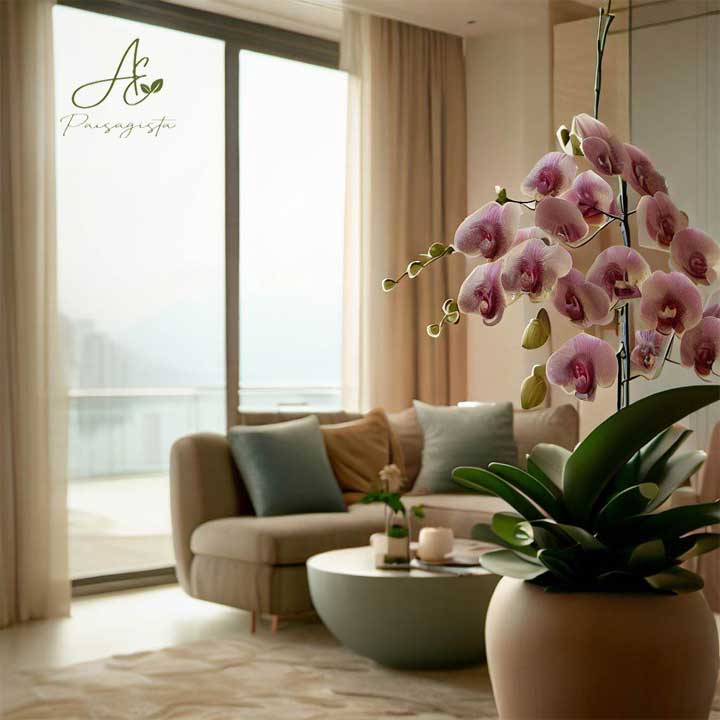 Decoração de sala de estar com orquídea
